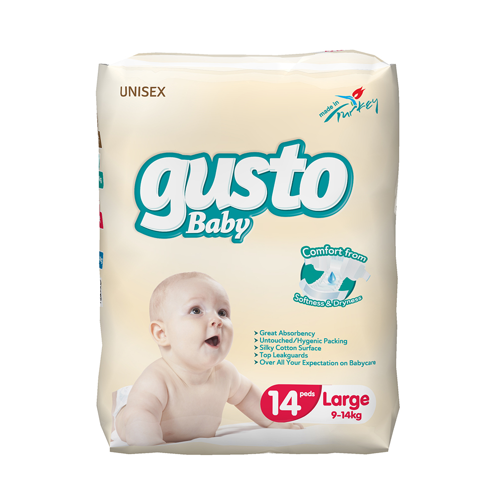 Gusto Baby Large 14 Peds 9-14 Kg, Baby Diapers