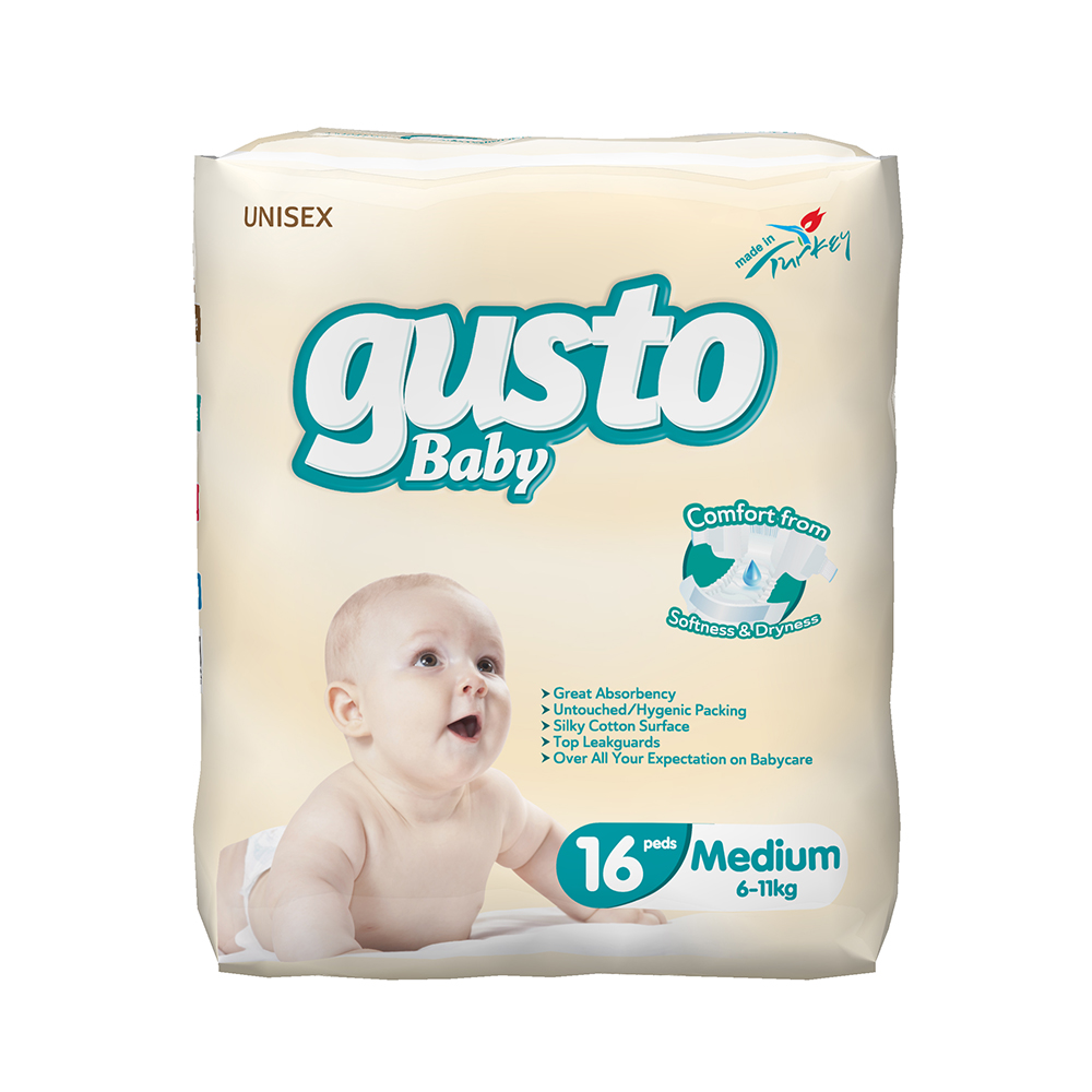 Gusto Baby Medium 16 Peds 6-11 Kg, Baby Diapers